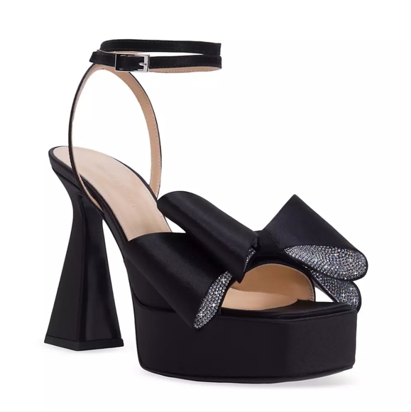 NWT$1,010 MACH & MACH Le Cadeau Black Silk & Crystal Bow Platform Sandal Sz 39.5 - Picture 3 of 17